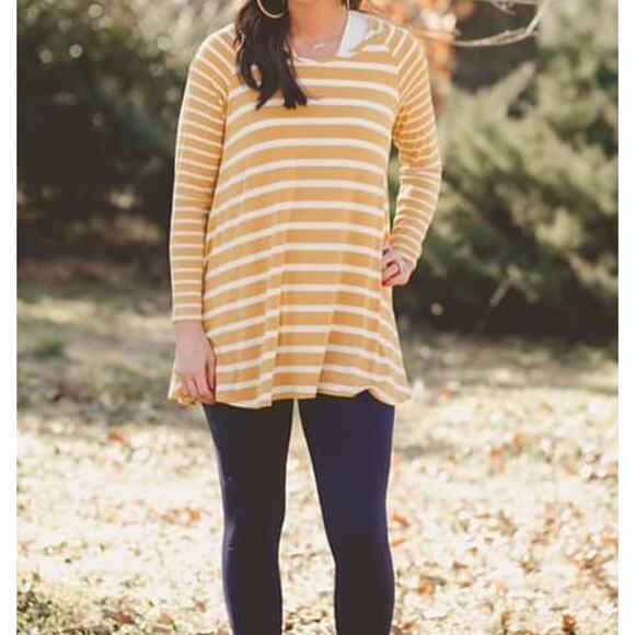 Matilda Jane Long Sleeve Jersey Knit Tunic Top Yellow White Stripe Womens Large - Picture 6 of 6